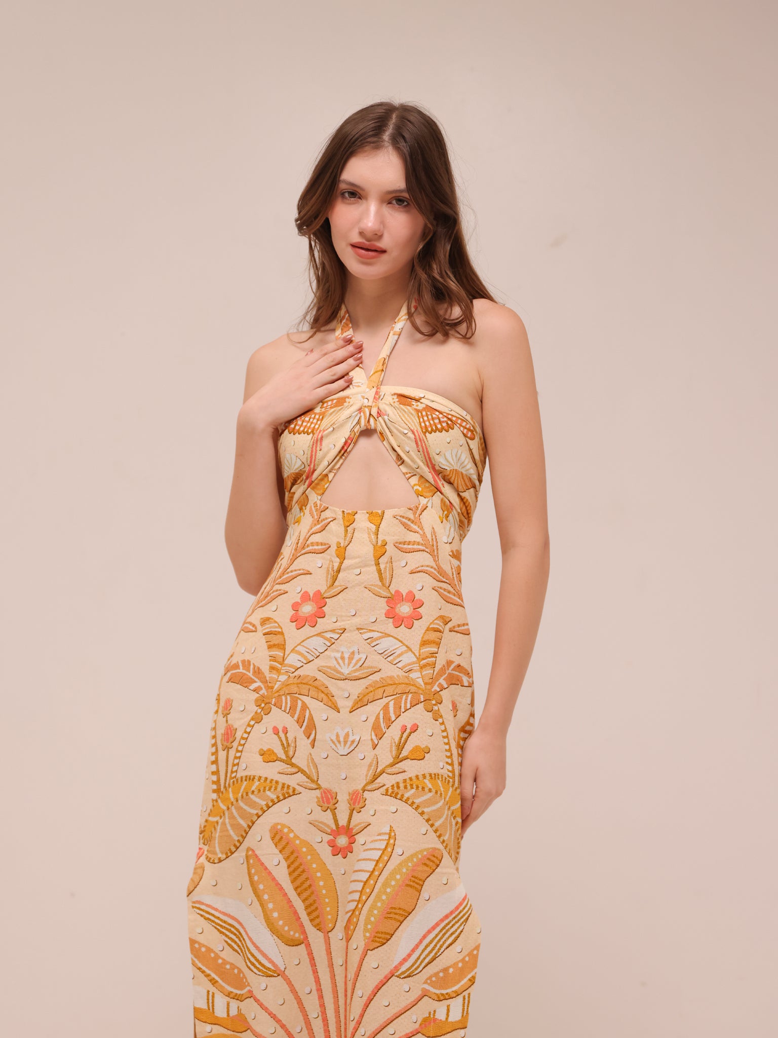 Jungle Chic Sand Midi Dress