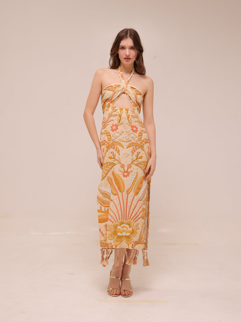 Jungle Chic Sand Midi Dress