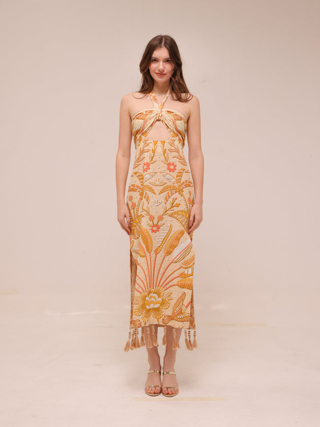 Jungle Chic Sand Midi Dress