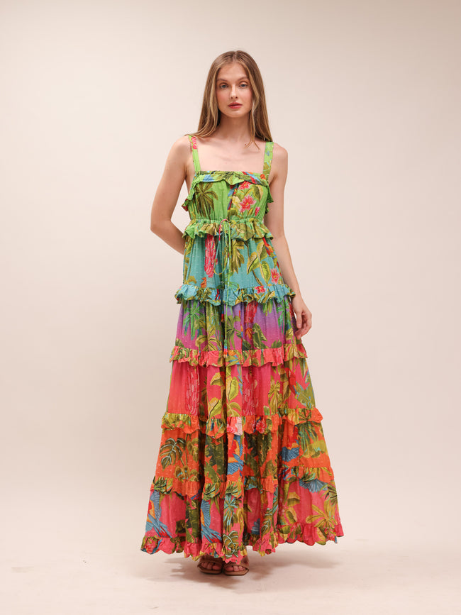 Ombre Forest Tiered Maxi Dress