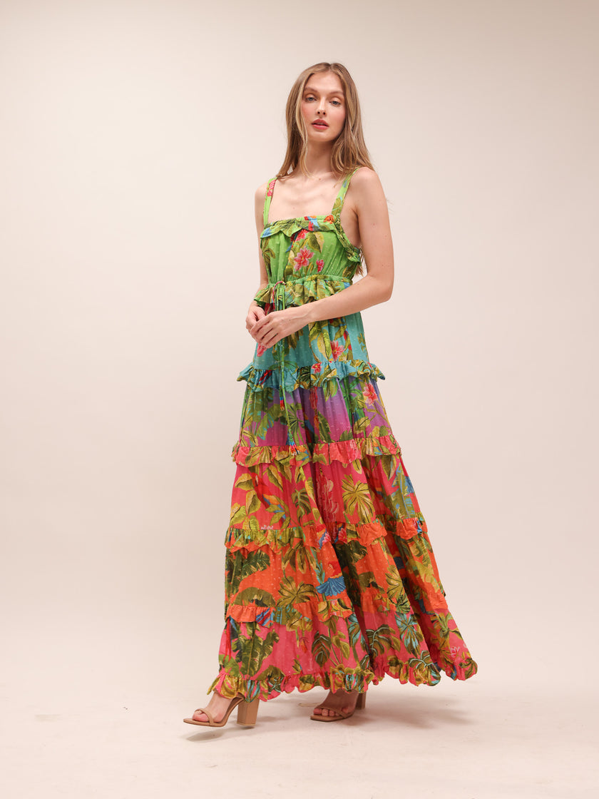 Ombre Forest Tiered Maxi Dress