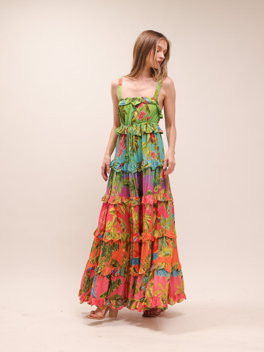 Ombre Forest Tiered Maxi Dress