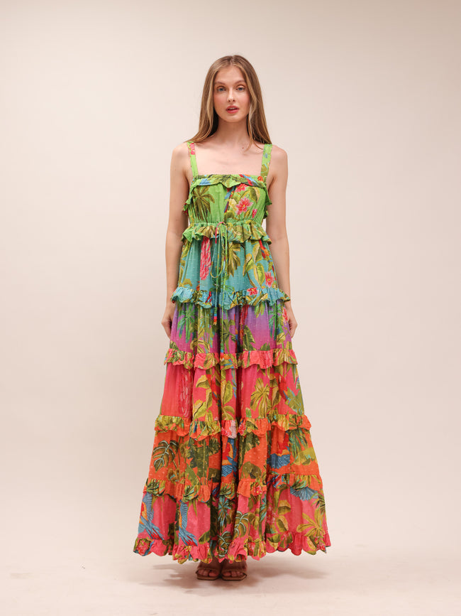 Ombre Forest Tiered Maxi Dress