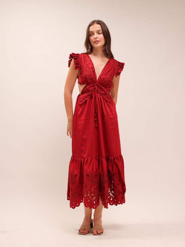 Red Butterfly Midi Dress