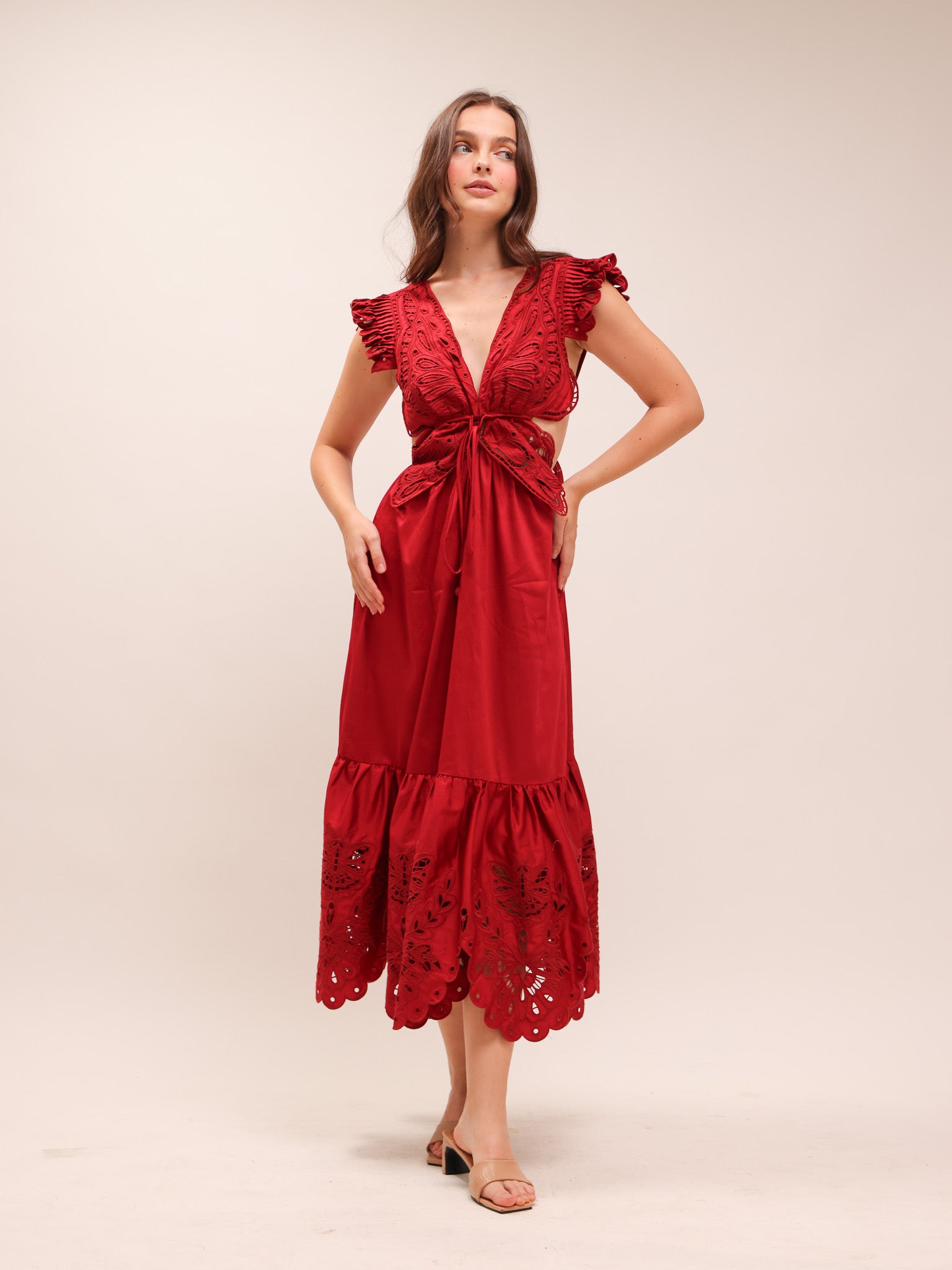 Red Butterfly Midi Dress