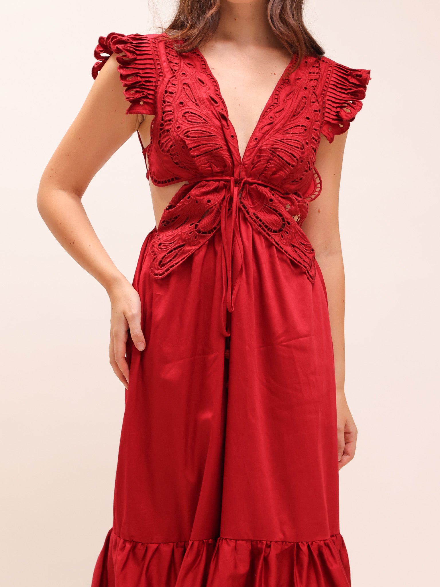 Red Butterfly Midi Dress