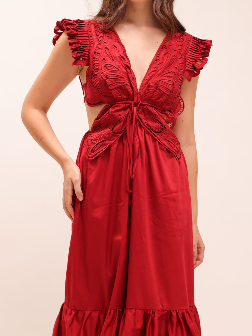 Red Butterfly Midi Dress