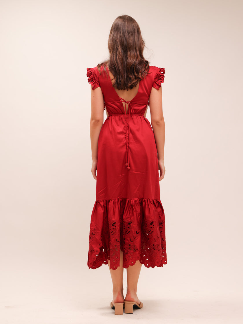 Red Butterfly Midi Dress
