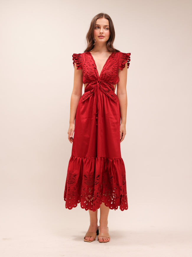 Red Butterfly Midi Dress