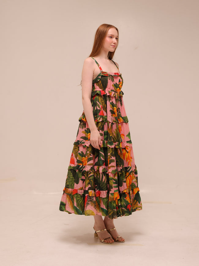 Pink Cocoa Forest Tiered Maxi Dress