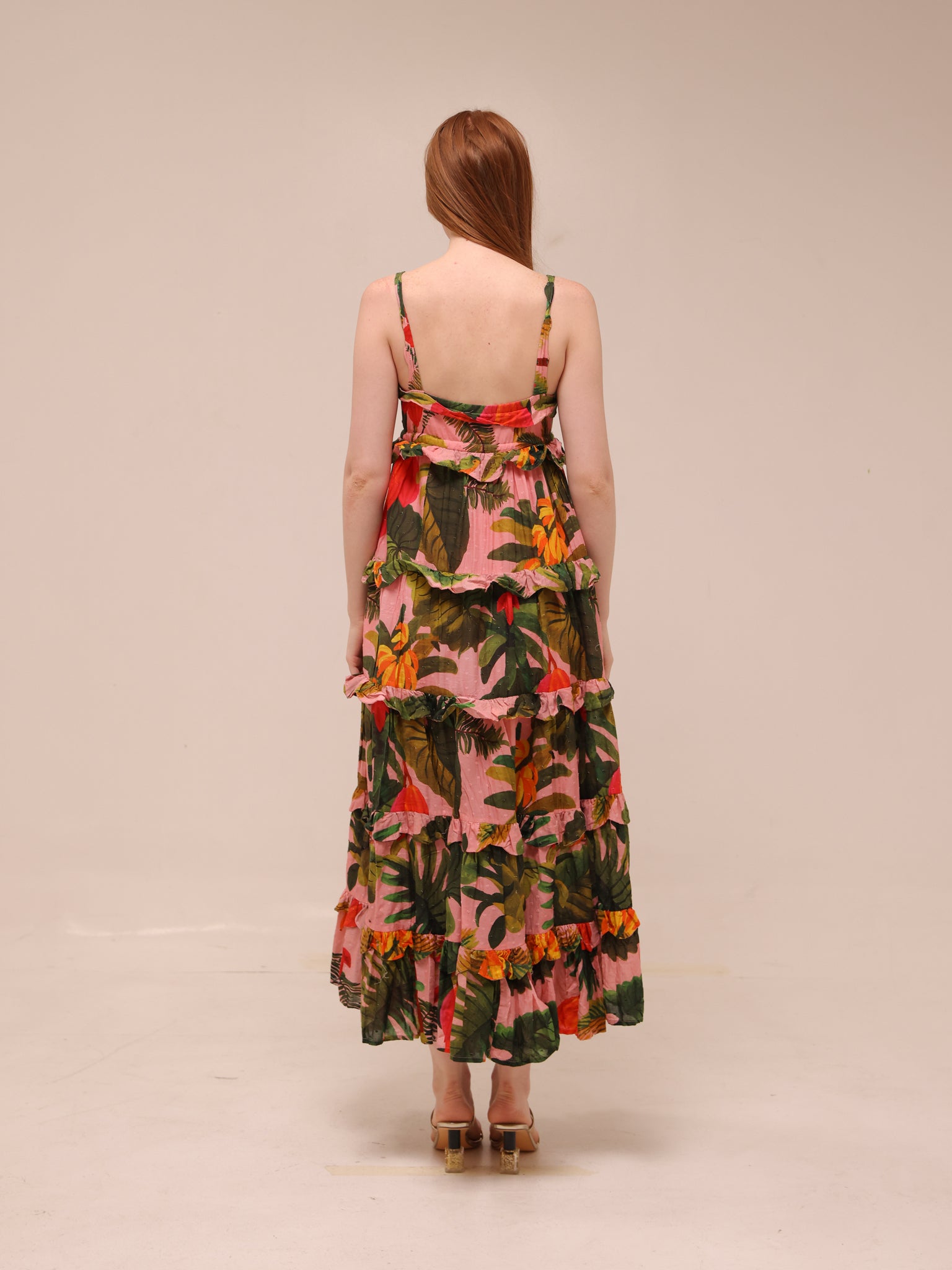 Pink Cocoa Forest Tiered Maxi Dress