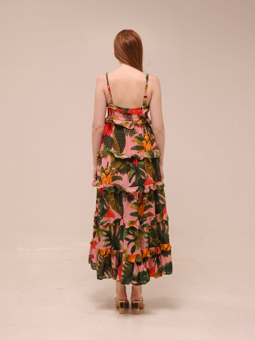 Pink Cocoa Forest Tiered Maxi Dress