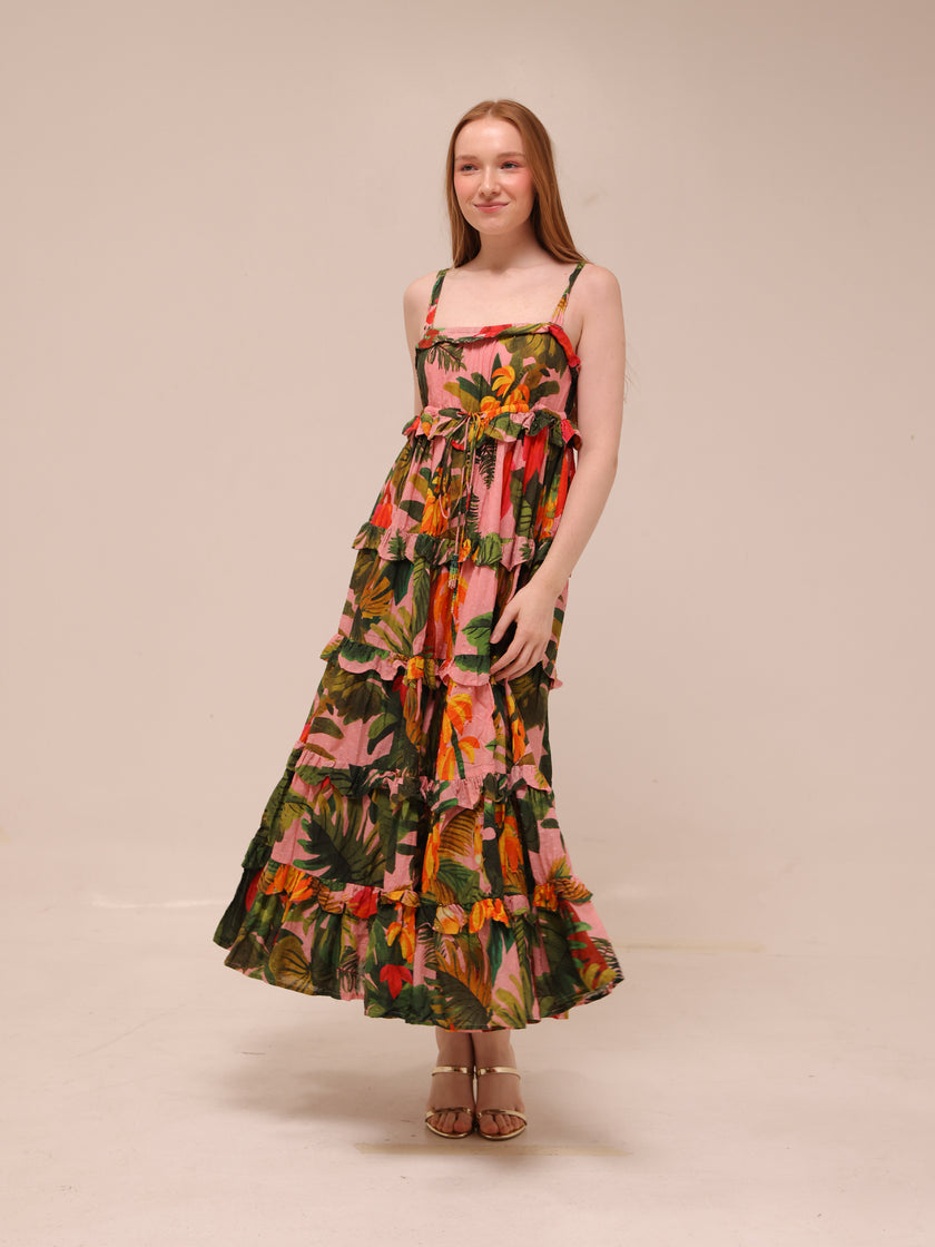 Pink Cocoa Forest Tiered Maxi Dress