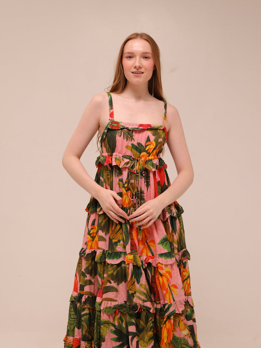 Pink Cocoa Forest Tiered Maxi Dress
