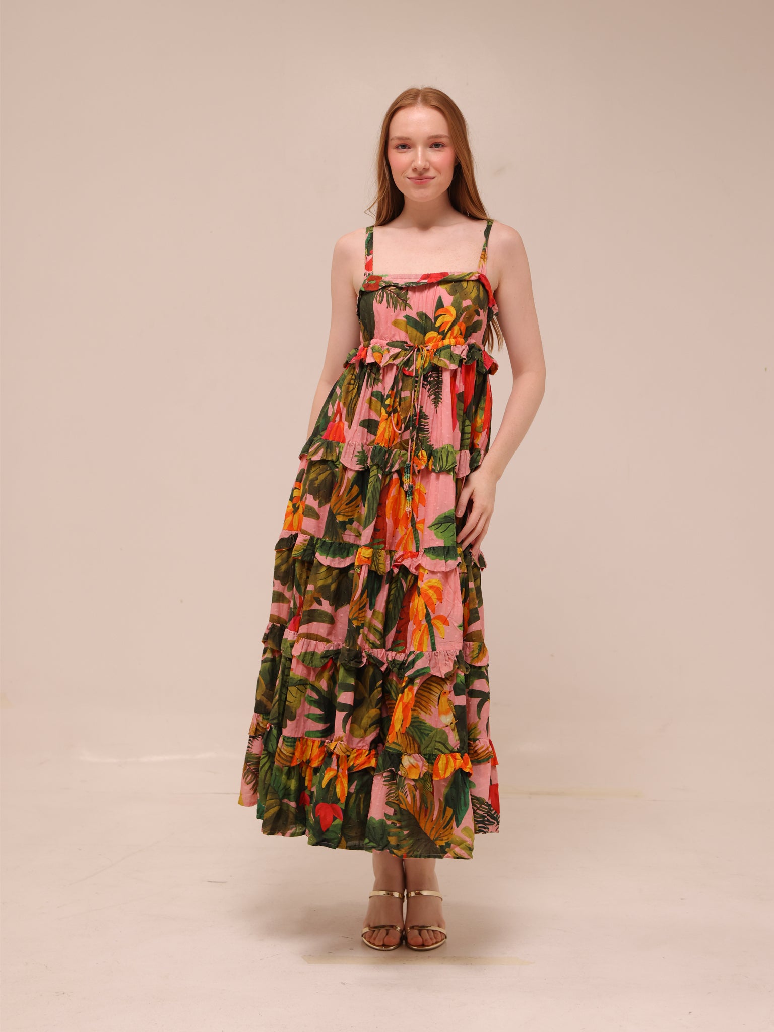 Pink Cocoa Forest Tiered Maxi Dress