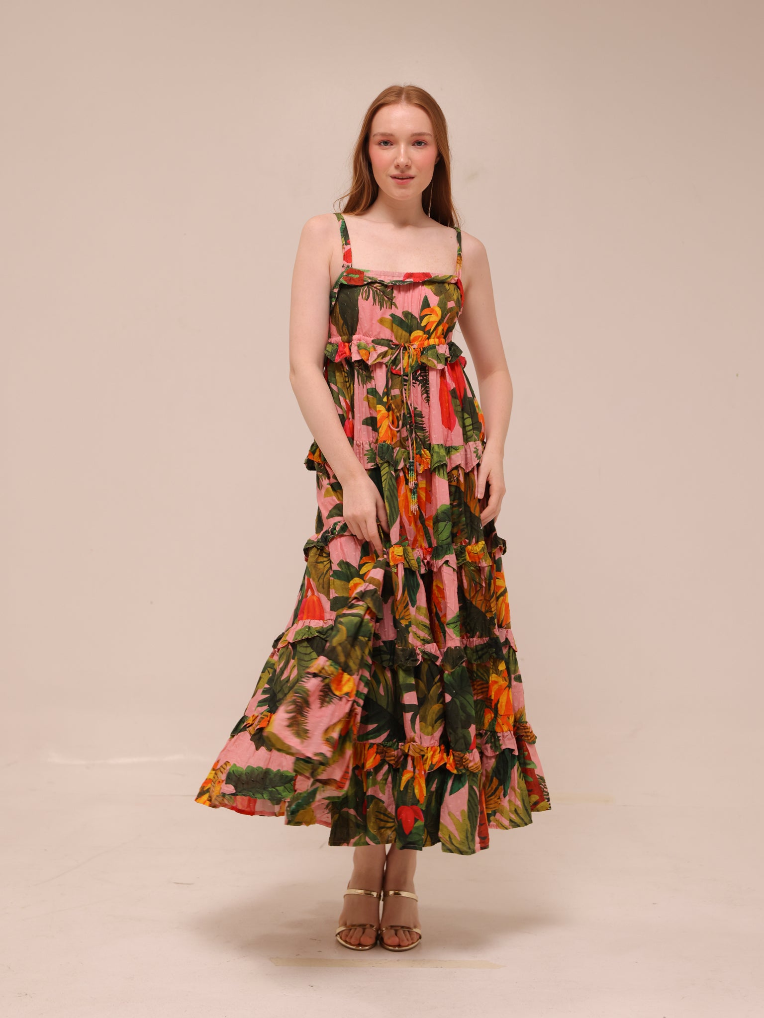Pink Cocoa Forest Tiered Maxi Dress