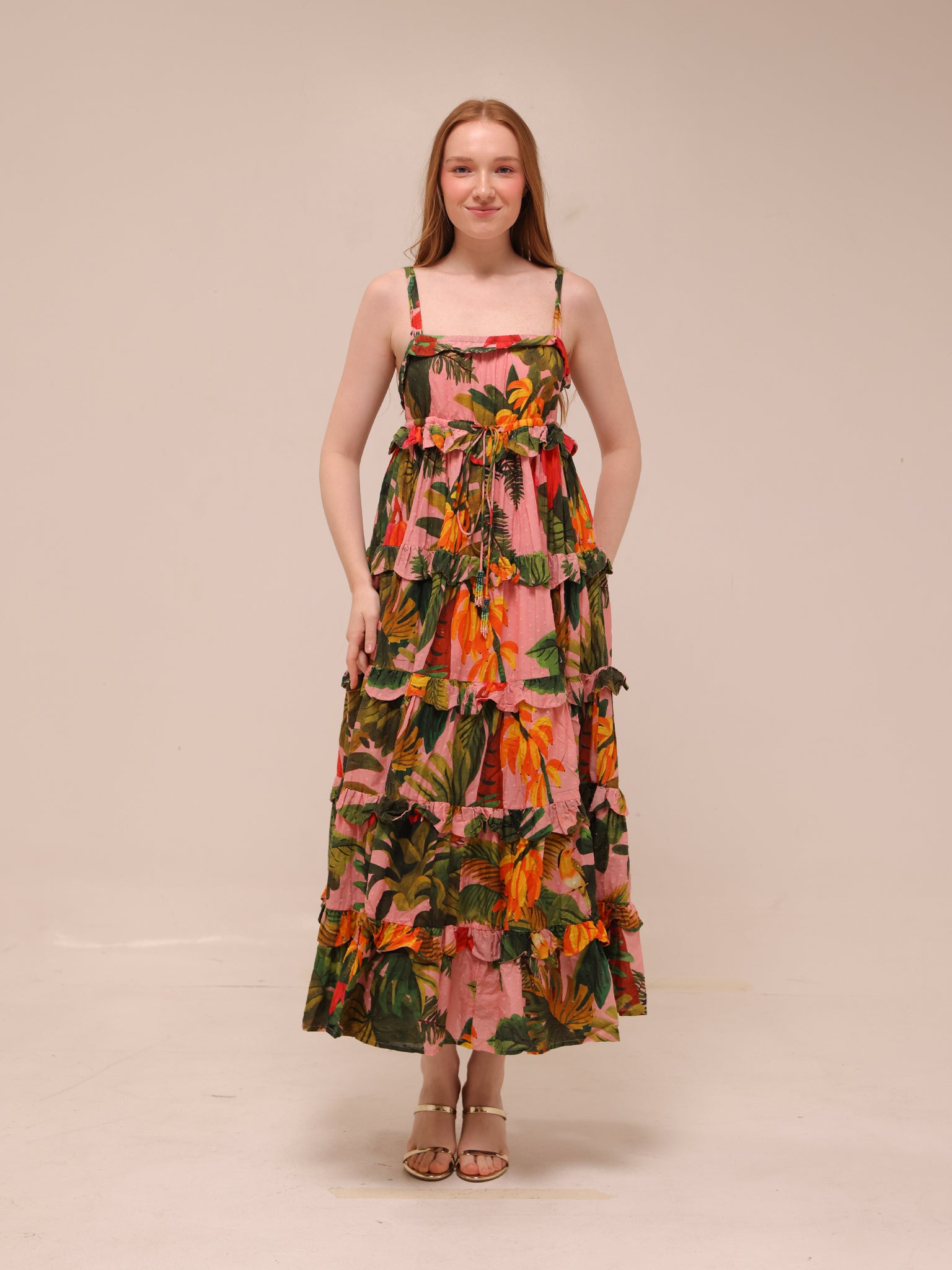 Pink Cocoa Forest Tiered Maxi Dress