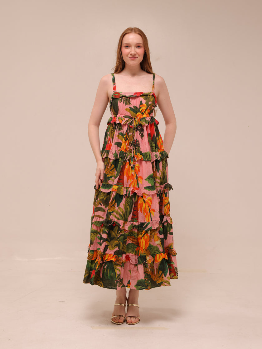 Pink Cocoa Forest Tiered Maxi Dress