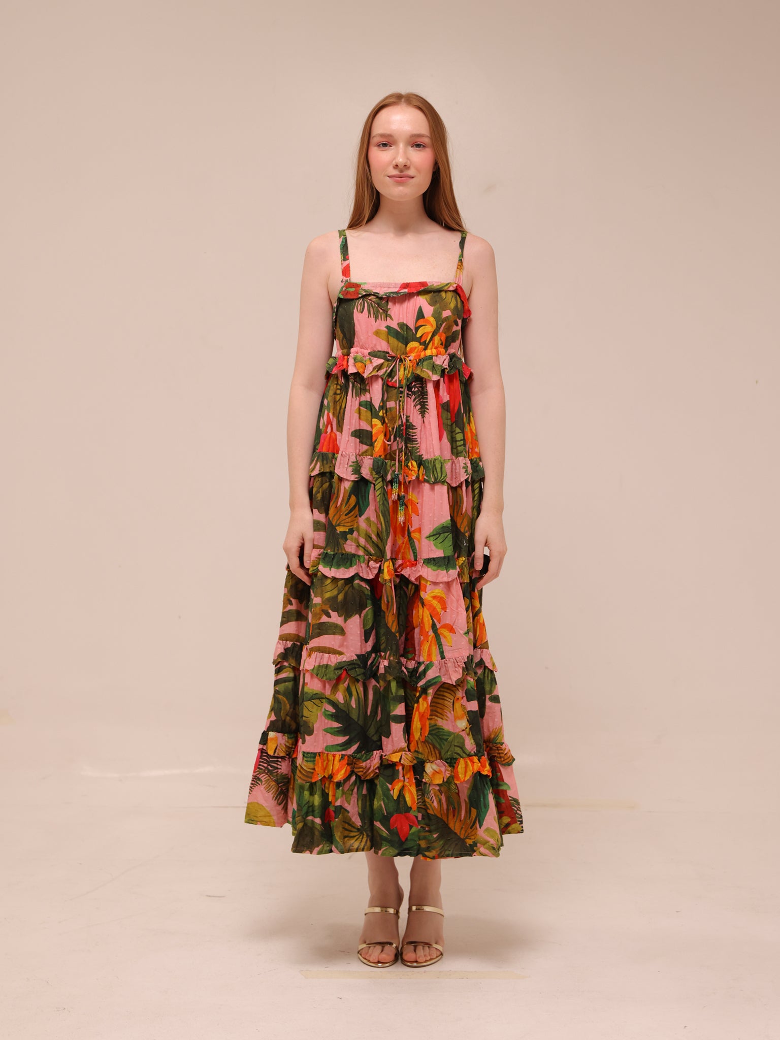 Pink Cocoa Forest Tiered Maxi Dress