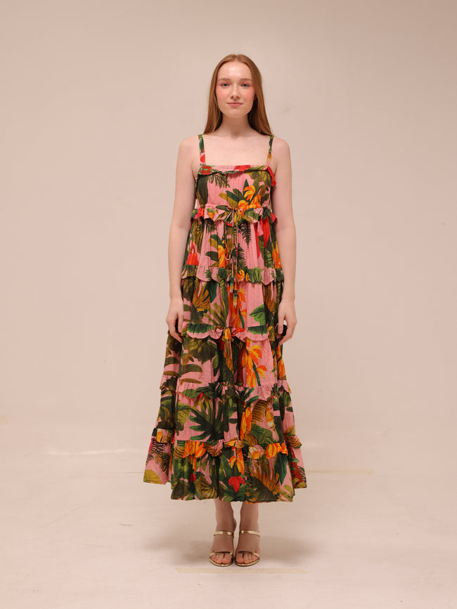 Pink Cocoa Forest Tiered Maxi Dress