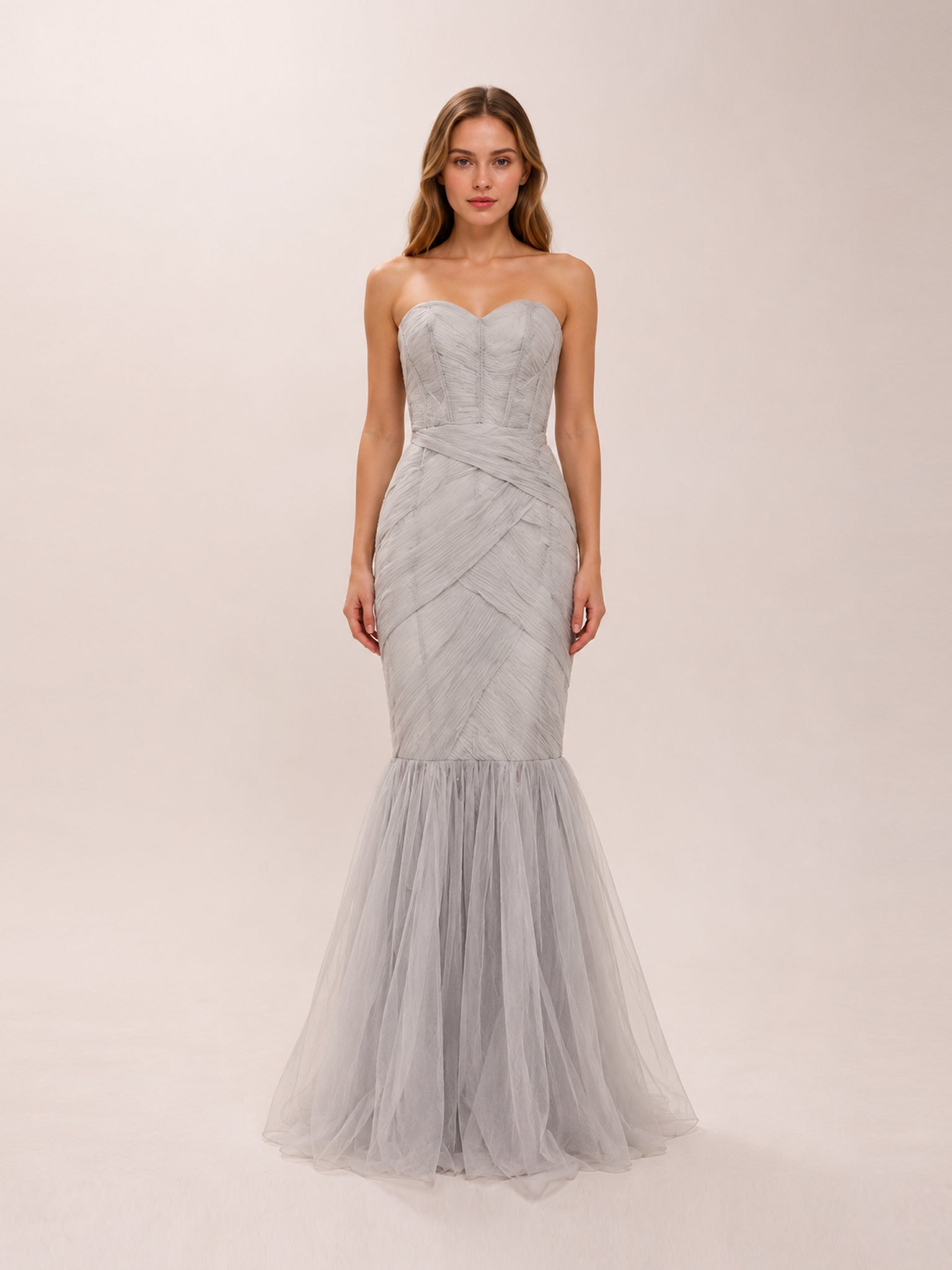 Gray Tulle Trumpet Gown