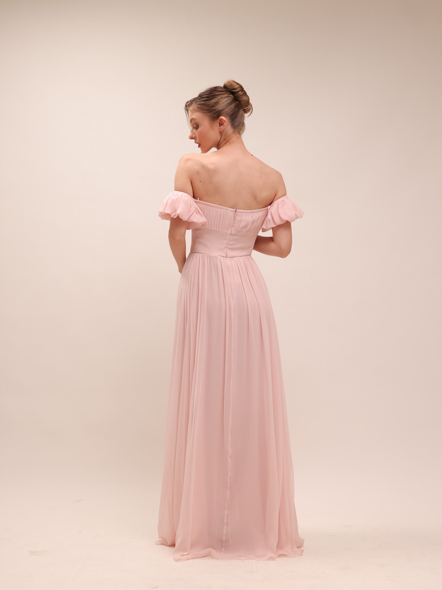Bow Front Off-the-shoulder Silk-Georgette Gown