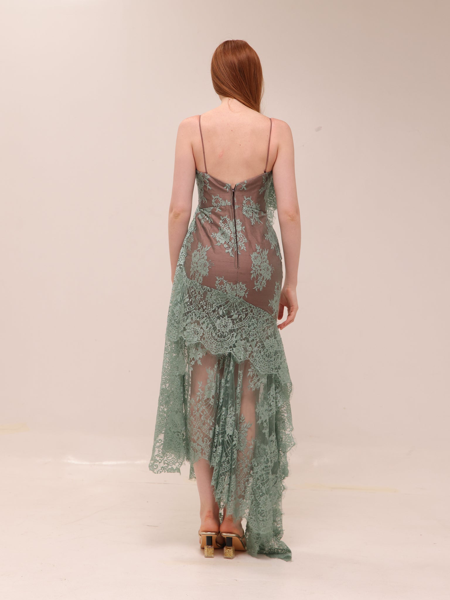 Sage Lace Asymmetrical Dress