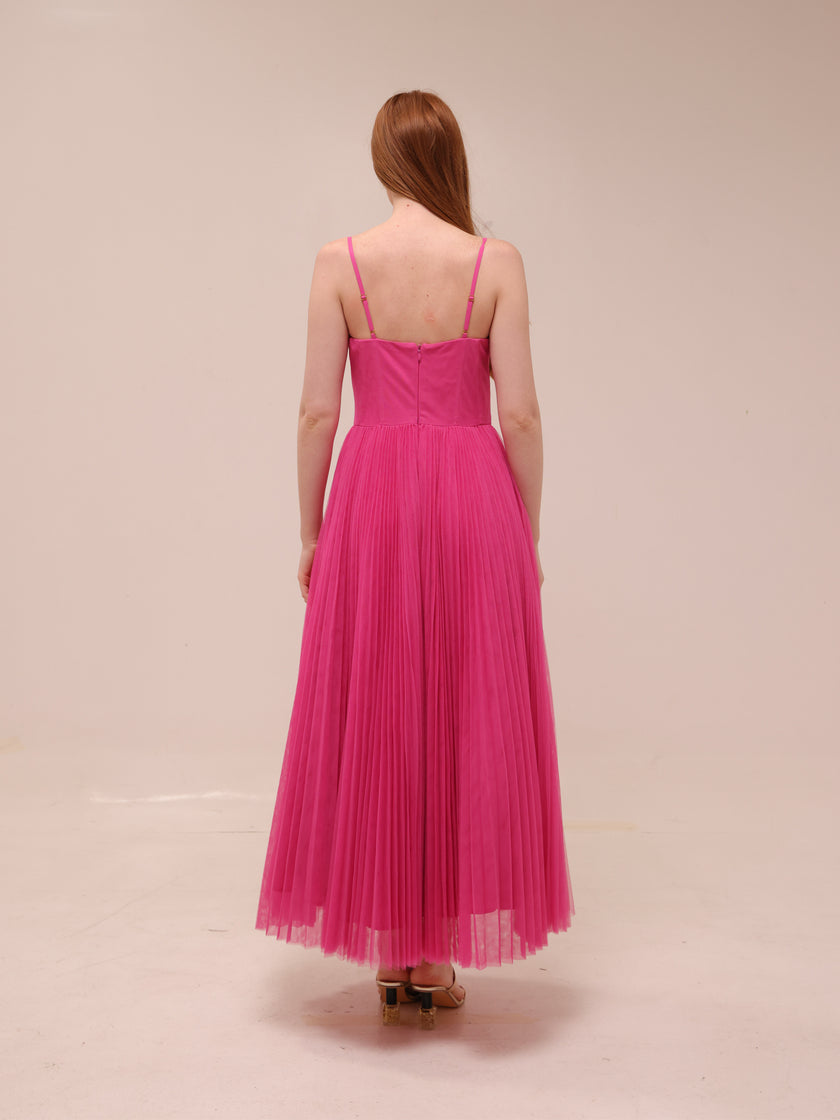 Amara Corset Pleated Tulle Fit & Flare Midi Dress