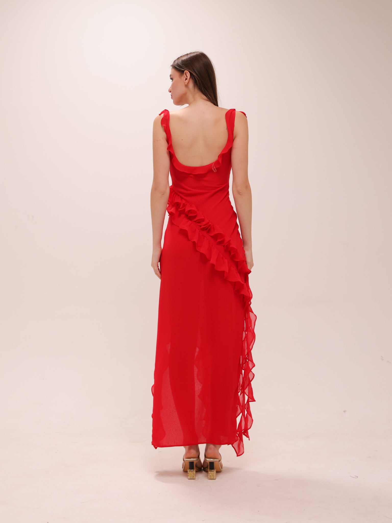 Ariela Cherry Ruffle Maxi Dress