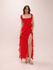 Ariela Cherry Ruffle Maxi Dress