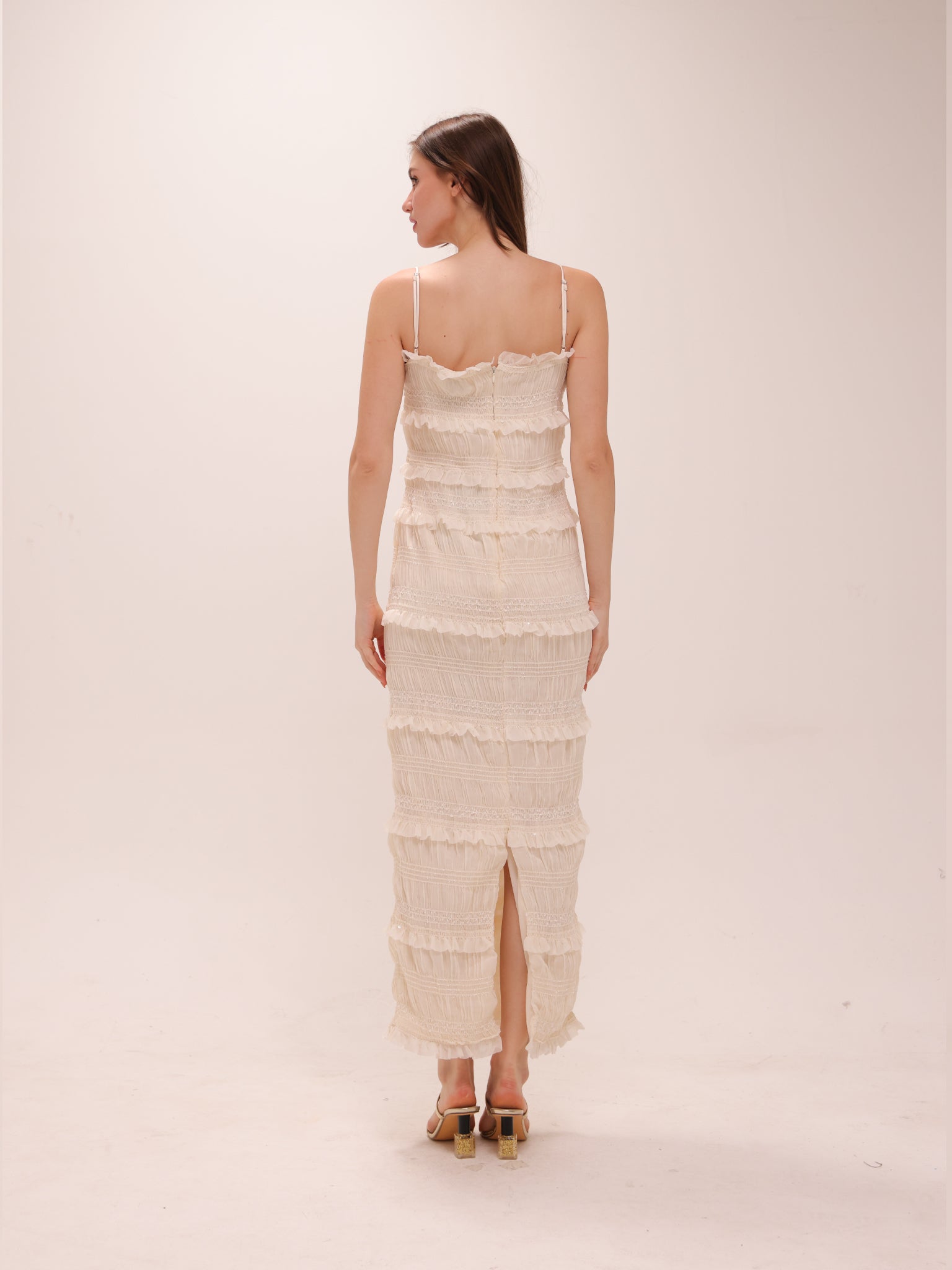 Solana Sequin Smocked and Shirred Cocktail Dress