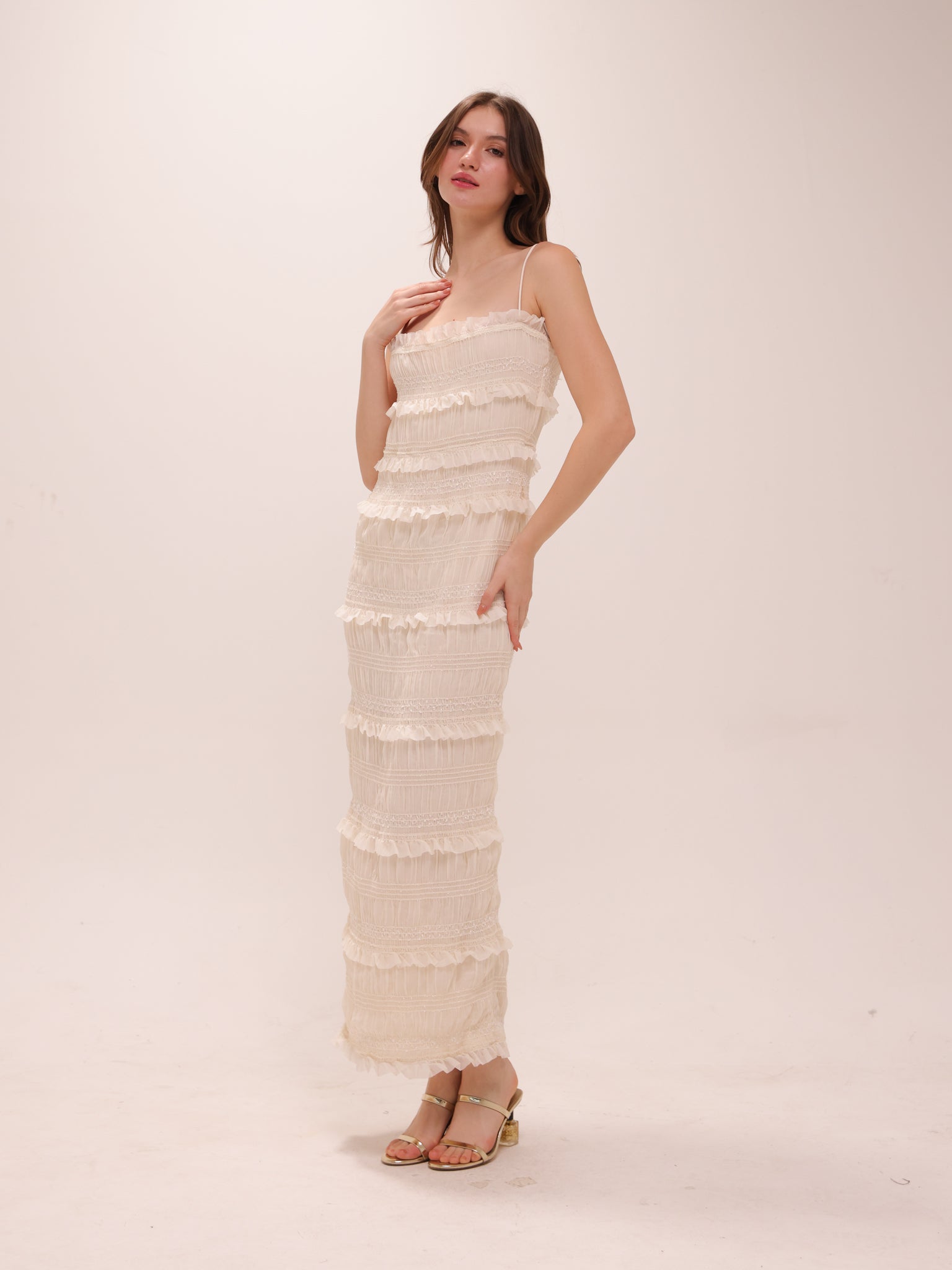 Solana Sequin Smocked and Shirred Cocktail Dress