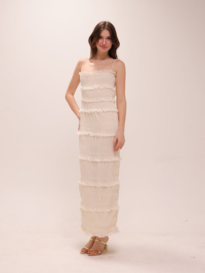 Solana Sequin Smocked and Shirred Cocktail Dress