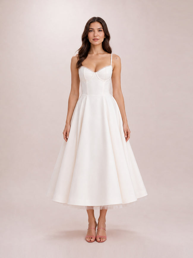 Mademoiselle White Tulle Midi Dress