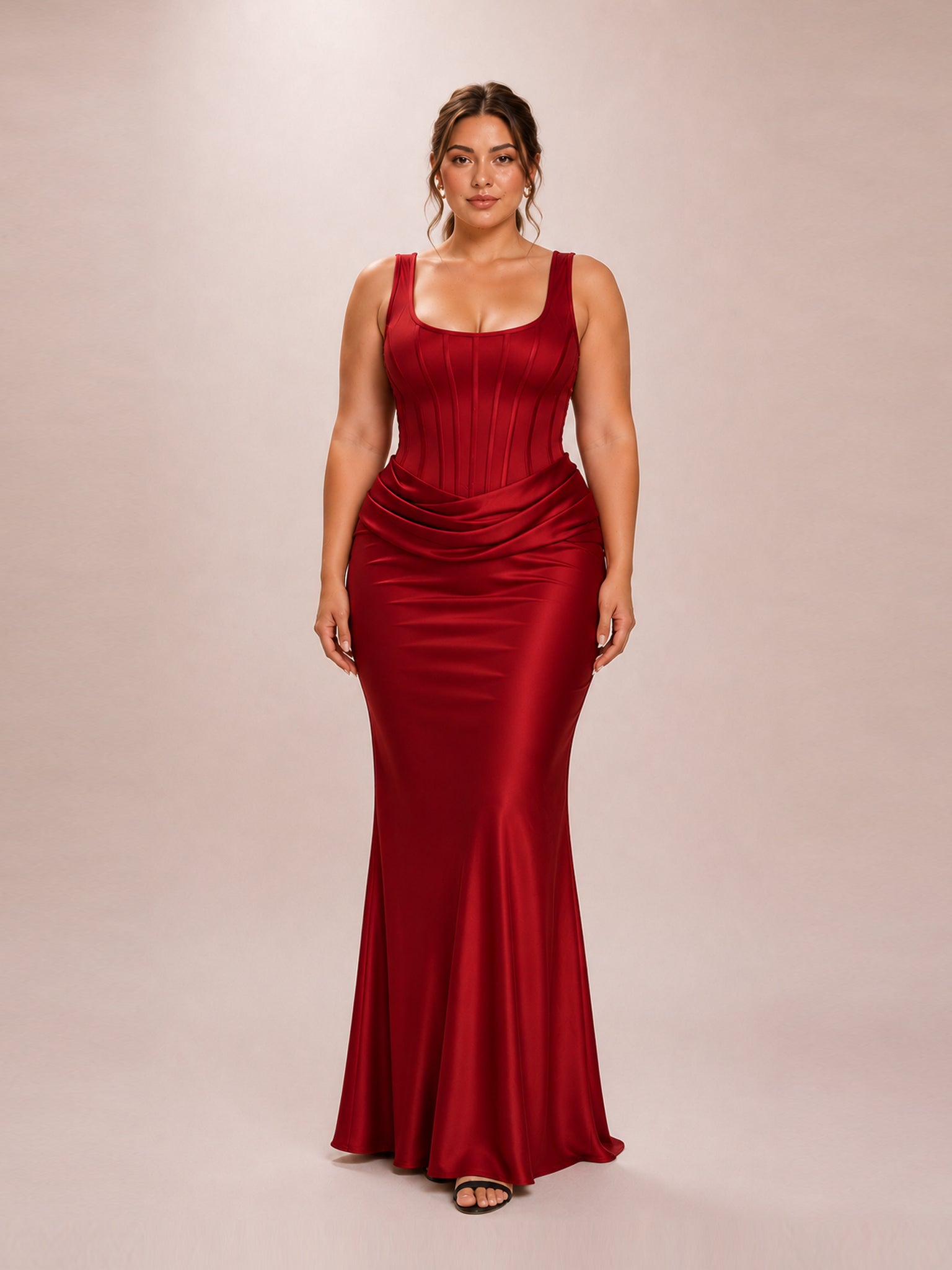 Kira Red Satin Corset Maxi Dress