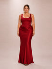Kira Red Satin Corset Maxi Dress