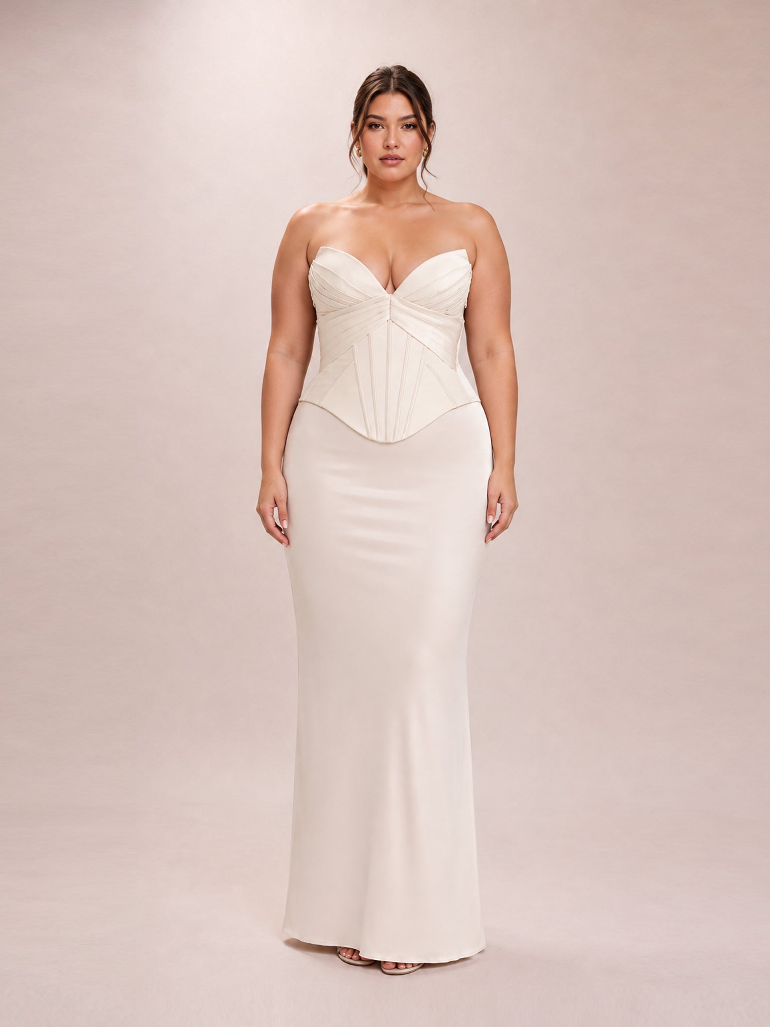 Eve Ivory Satin Corset Maxi Gown