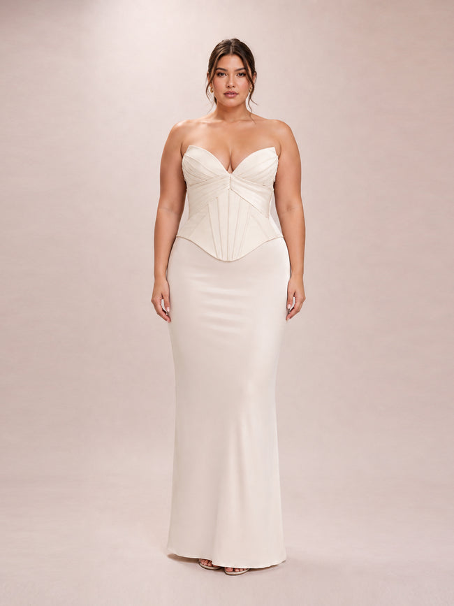 Eve Ivory Satin Corset Maxi Gown