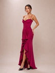 Gabbi Wine Ruffled Front Gown