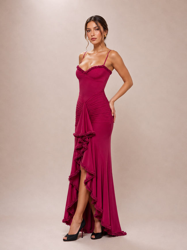 Gabbi Wine Ruffled Front Gown