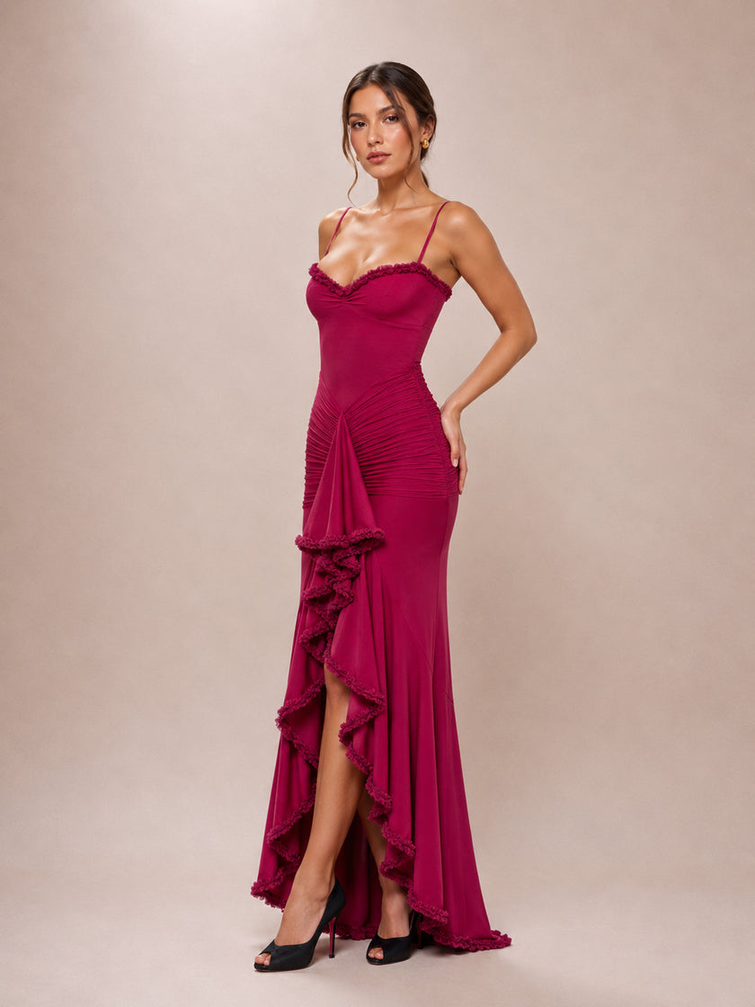 Gabbi Wine Ruffled Front Gown