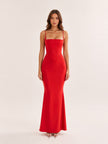 Olivette Red Rose Satin Corset Maxi Dress