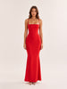 Olivette Red Rose Satin Corset Maxi Dress
