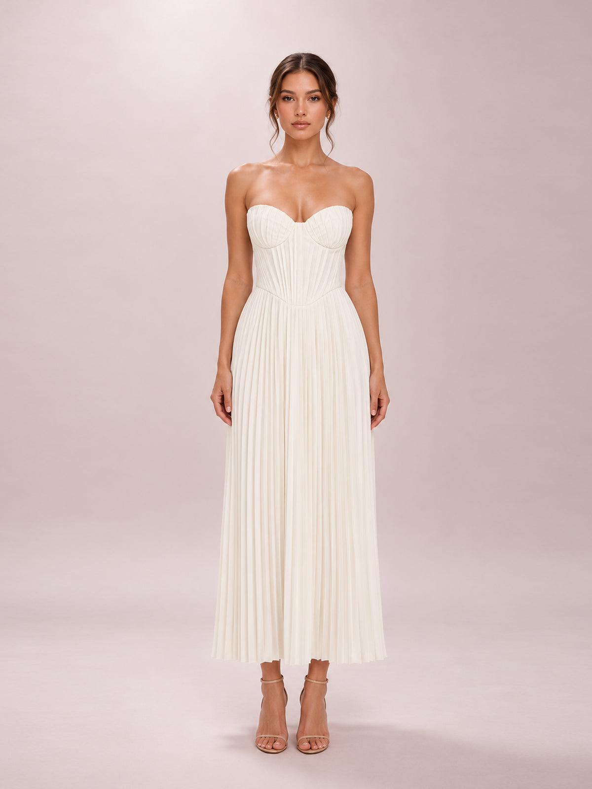 Amorata Ivory Pleated Maxi Dress