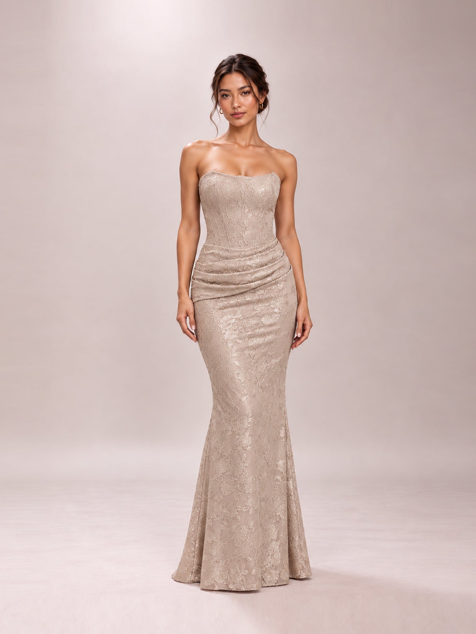 Persephone Pale Gold  Strapless Corset Maxi Dress