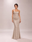 Persephone Pale Gold  Strapless Corset Maxi Dress