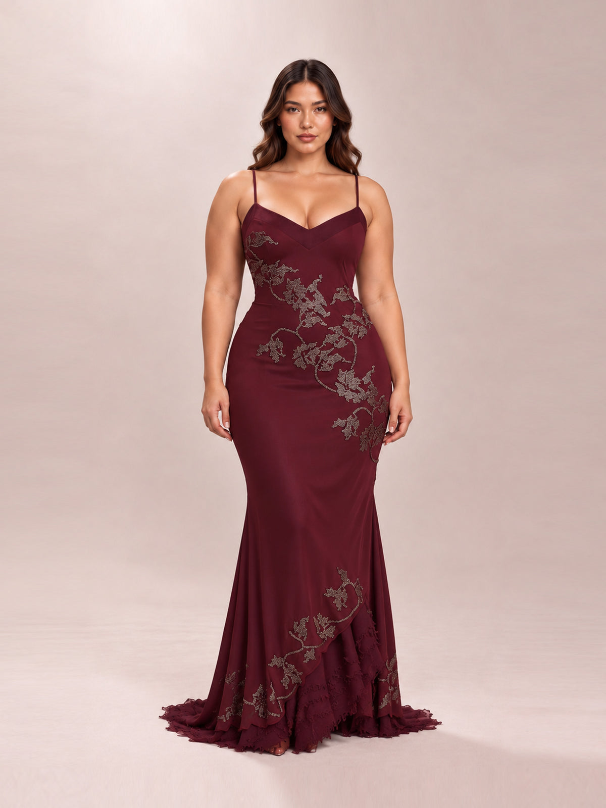 Anastelle Plum Satin Maxi Gown