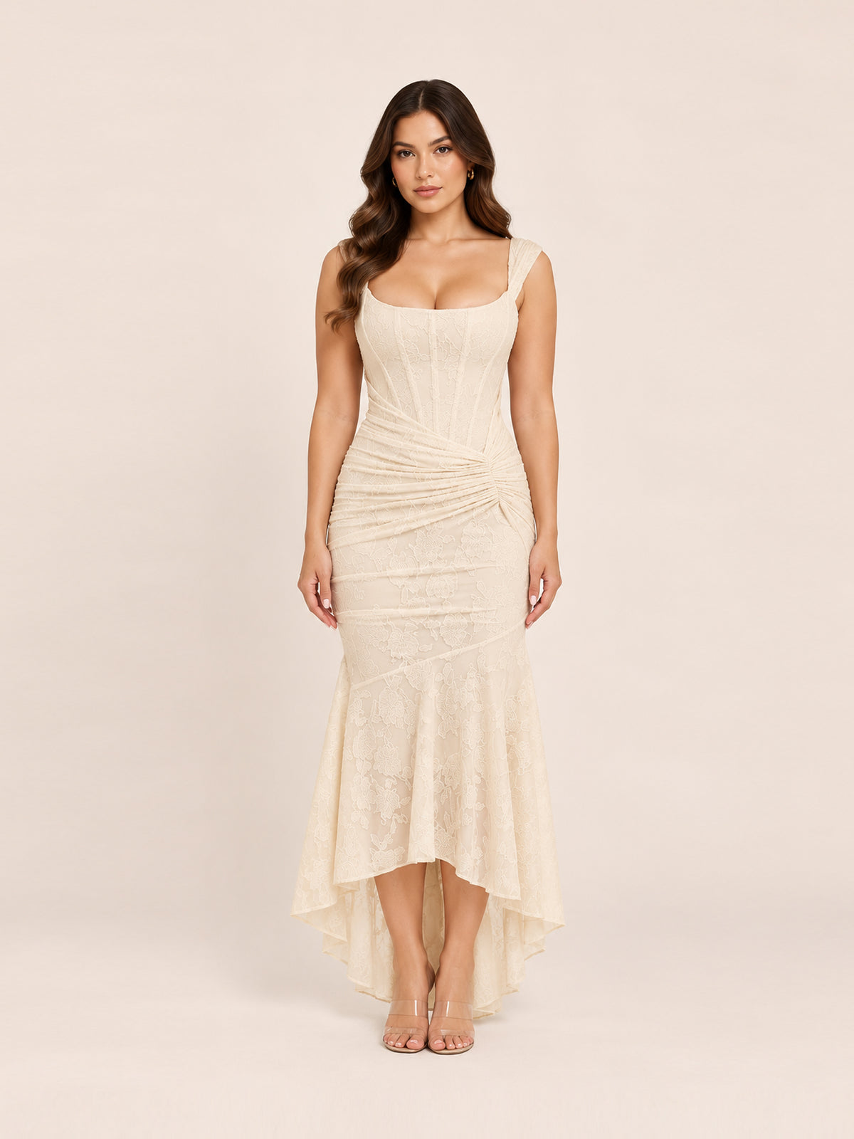 Cesca Cream Floral Lace Dress
