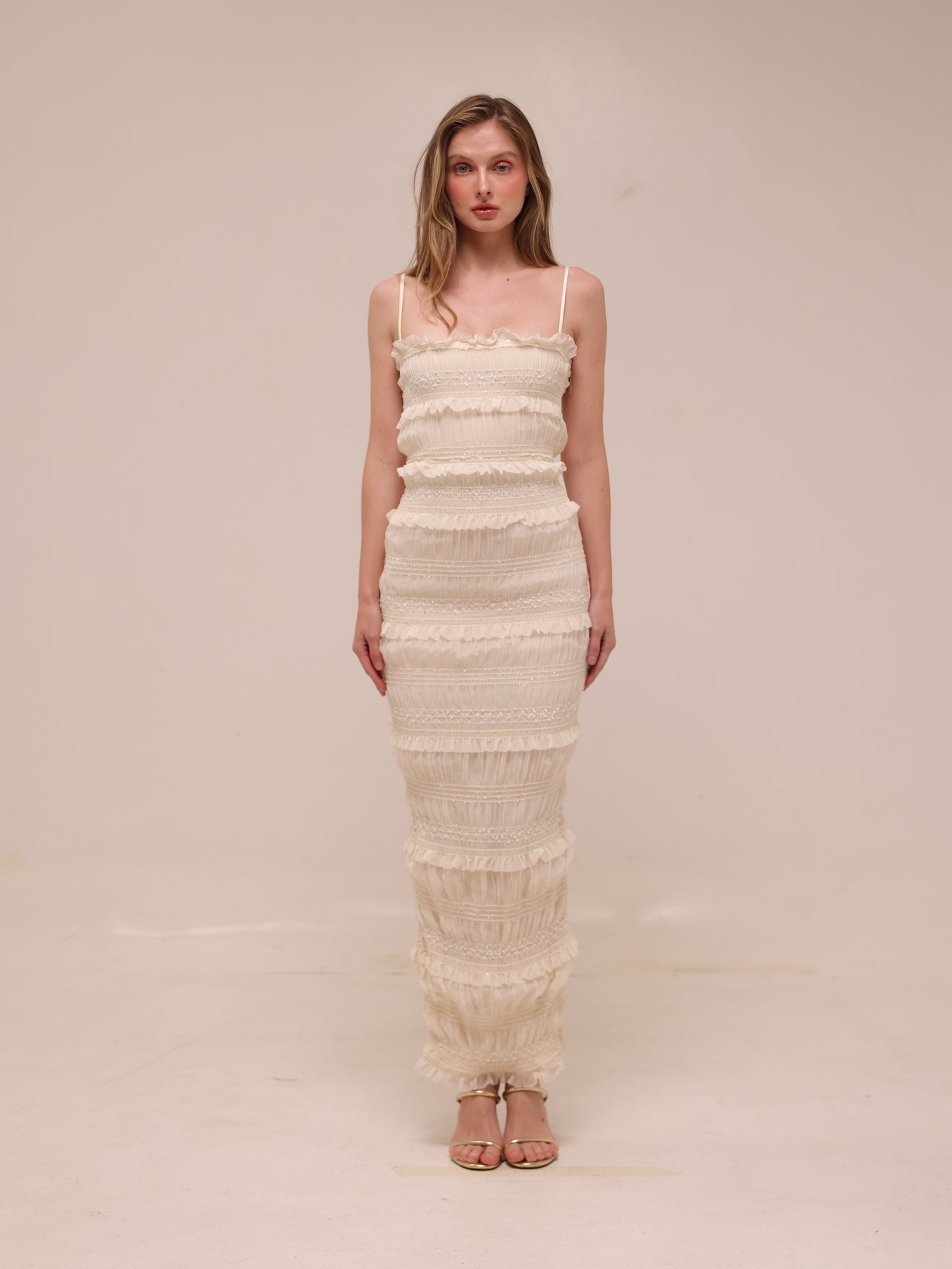 Solana Ivory Sequin Pleat Maxi Dress