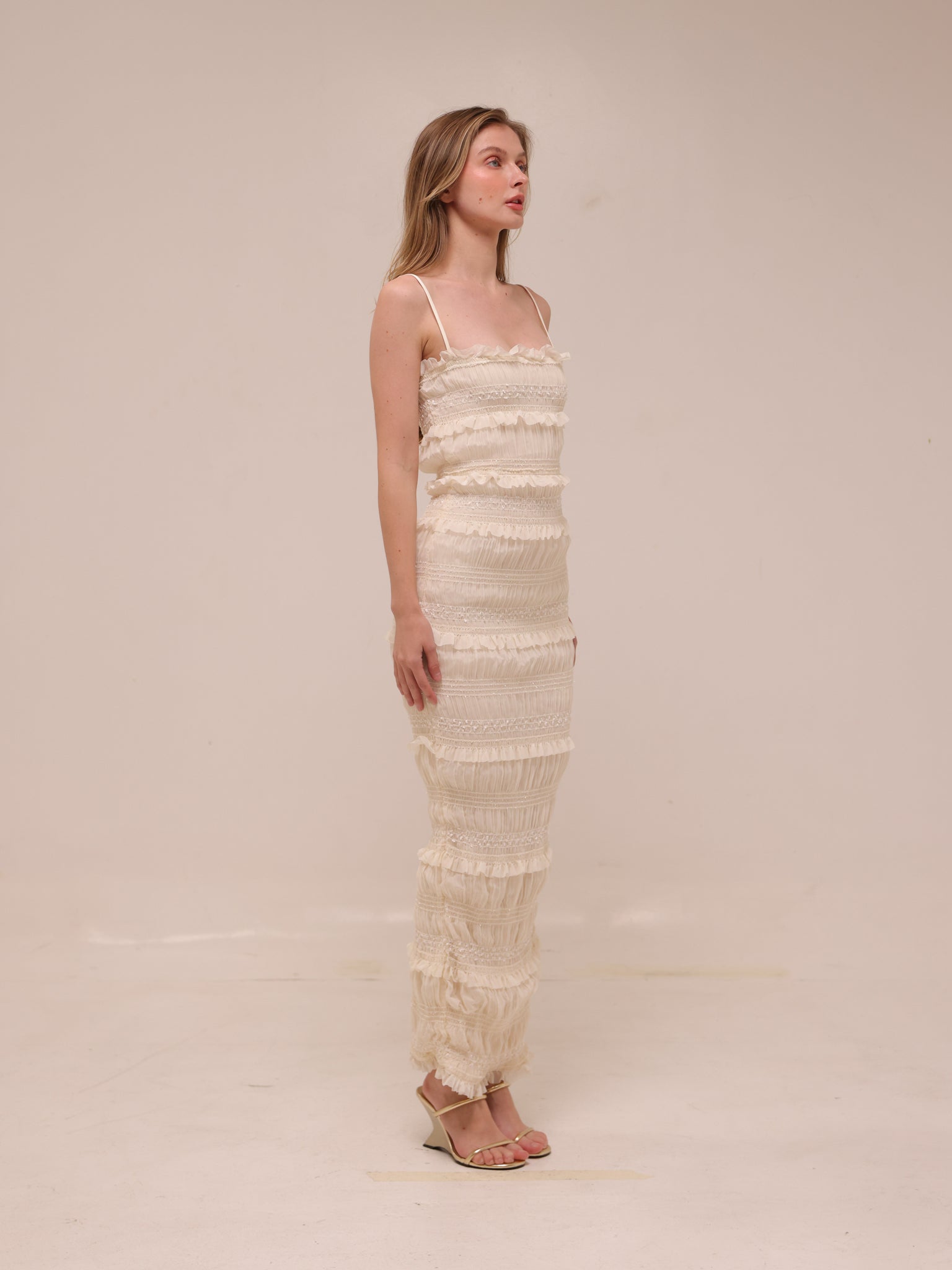 Solana Ivory Sequin Pleat Maxi Dress